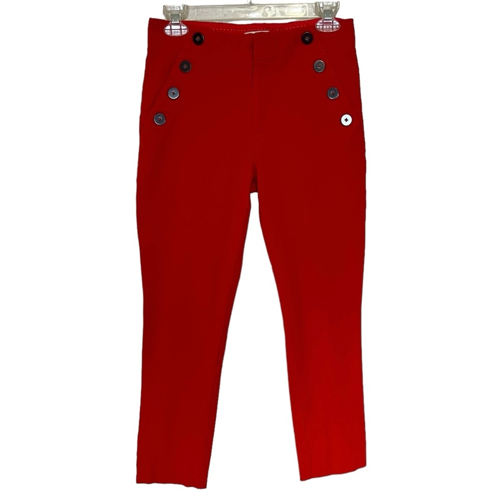 Anthropologie The Essential Slim Orange Red Button Skinny Ankle Cropped Pants - Picture 3 of 10